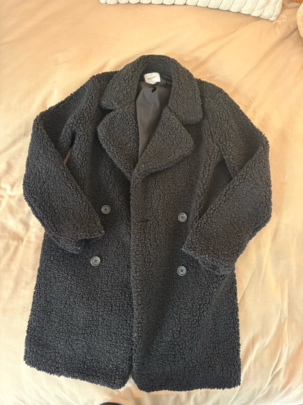 Nine West Black Teddy Sherpa Double-Breasted Coat